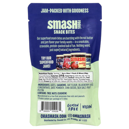 Smash Foods, Snack Bites, Cashew Butter & Blueberry Jam, 5 Bites, 1.8 oz (50 g)