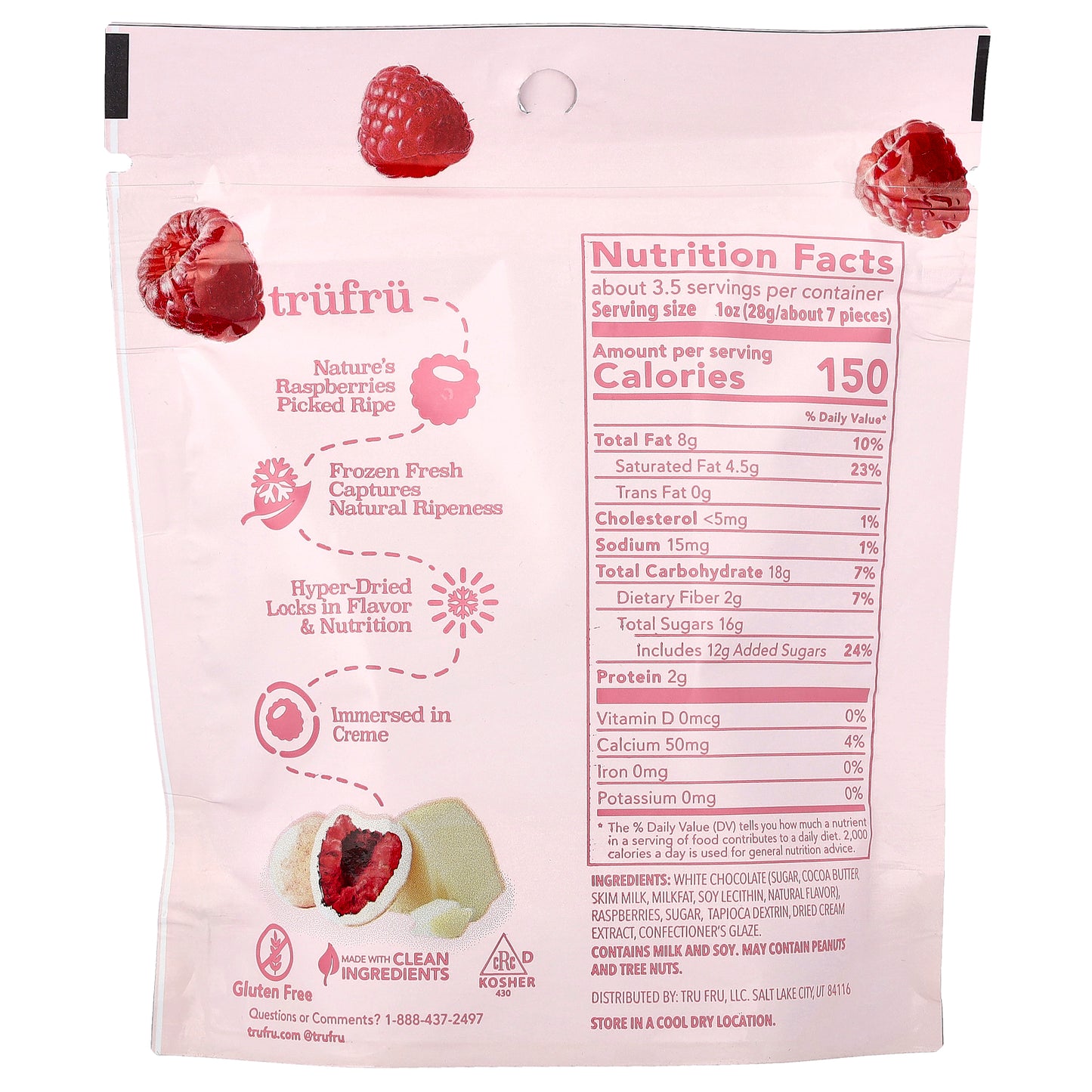 Tru Fru, Nature's Raspberries, Hyper-Dried Fresh in Creme, 3.4 oz (96 g)