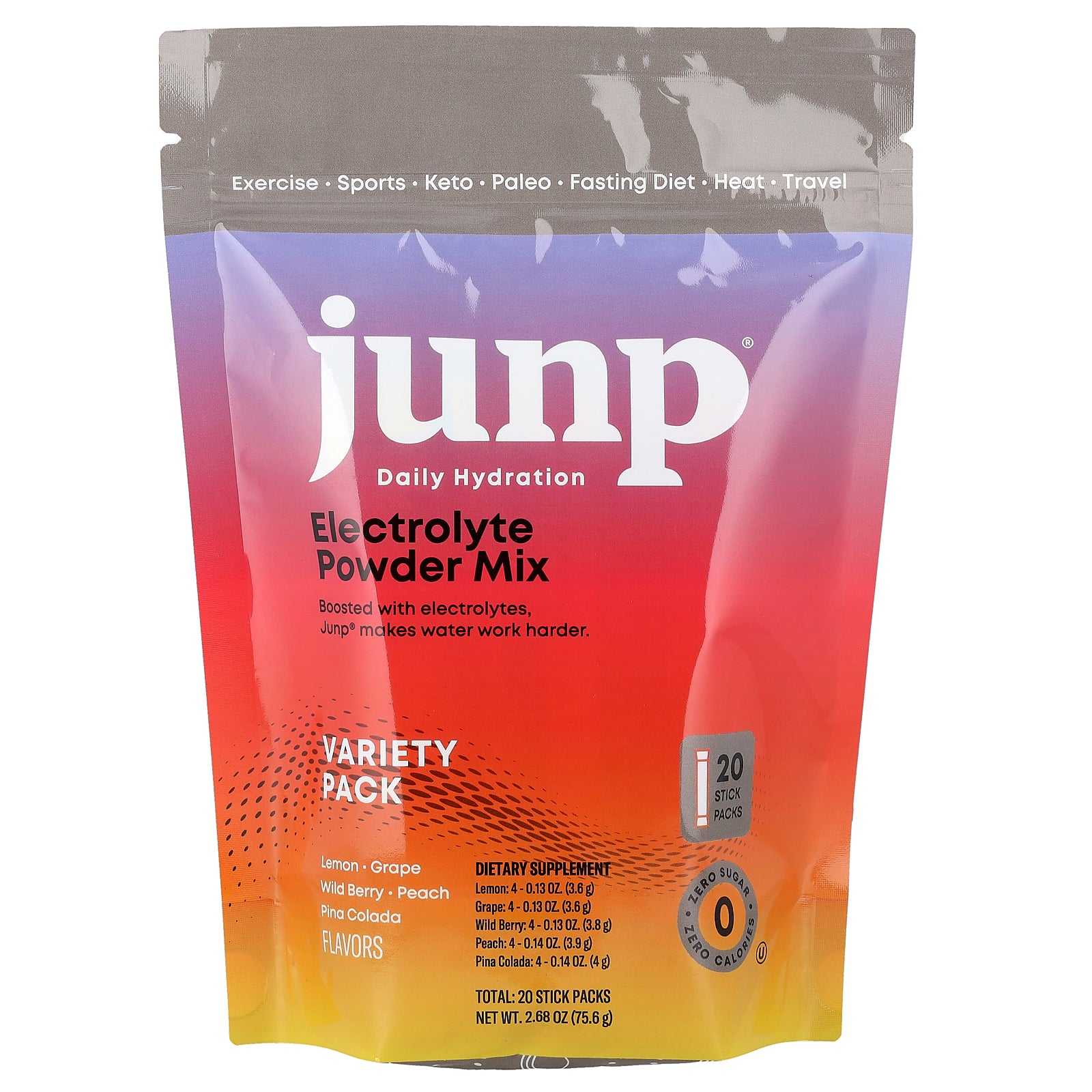 JUNP Hydration, Electrolyte Powder Mix, Variety Pack , 20 Stick Packs, 2.68 oz (75.6 g)