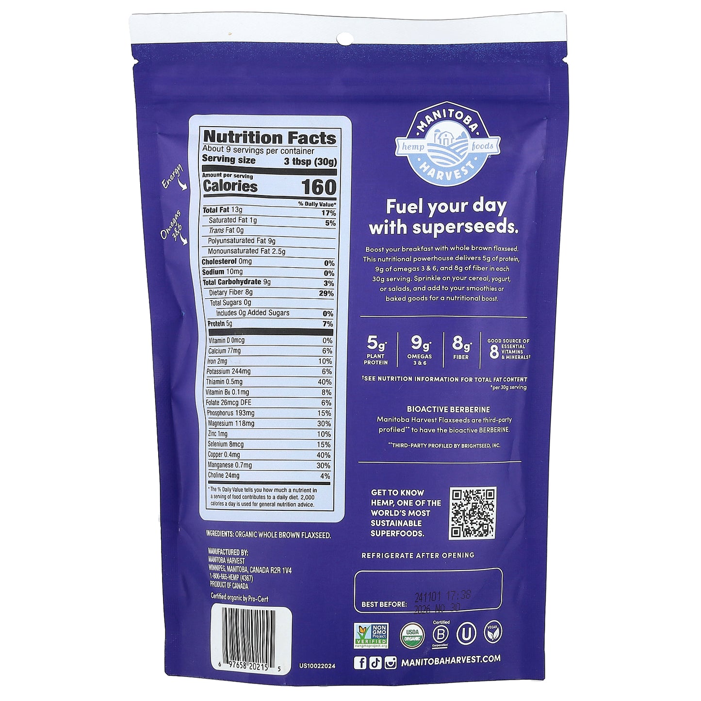 Manitoba Harvest, Organic Whole Flaxseed, 10 oz (283 g)