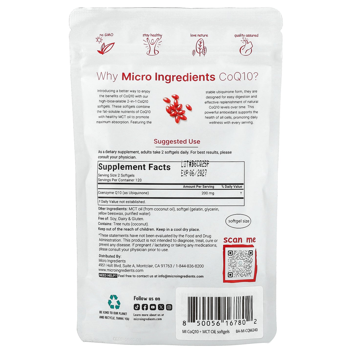 Micro Ingredients, CoQ10, 240 Softgels (100 mg per Softgel)