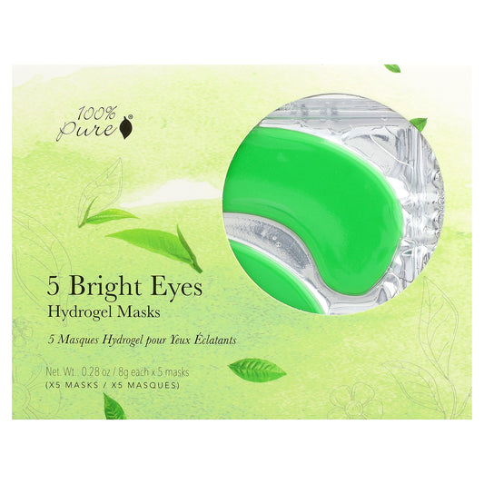 100% PURE, Bright Eyes, Hydrogel Eye Masks, 5 Masks, 0.28 oz (8 g) Each