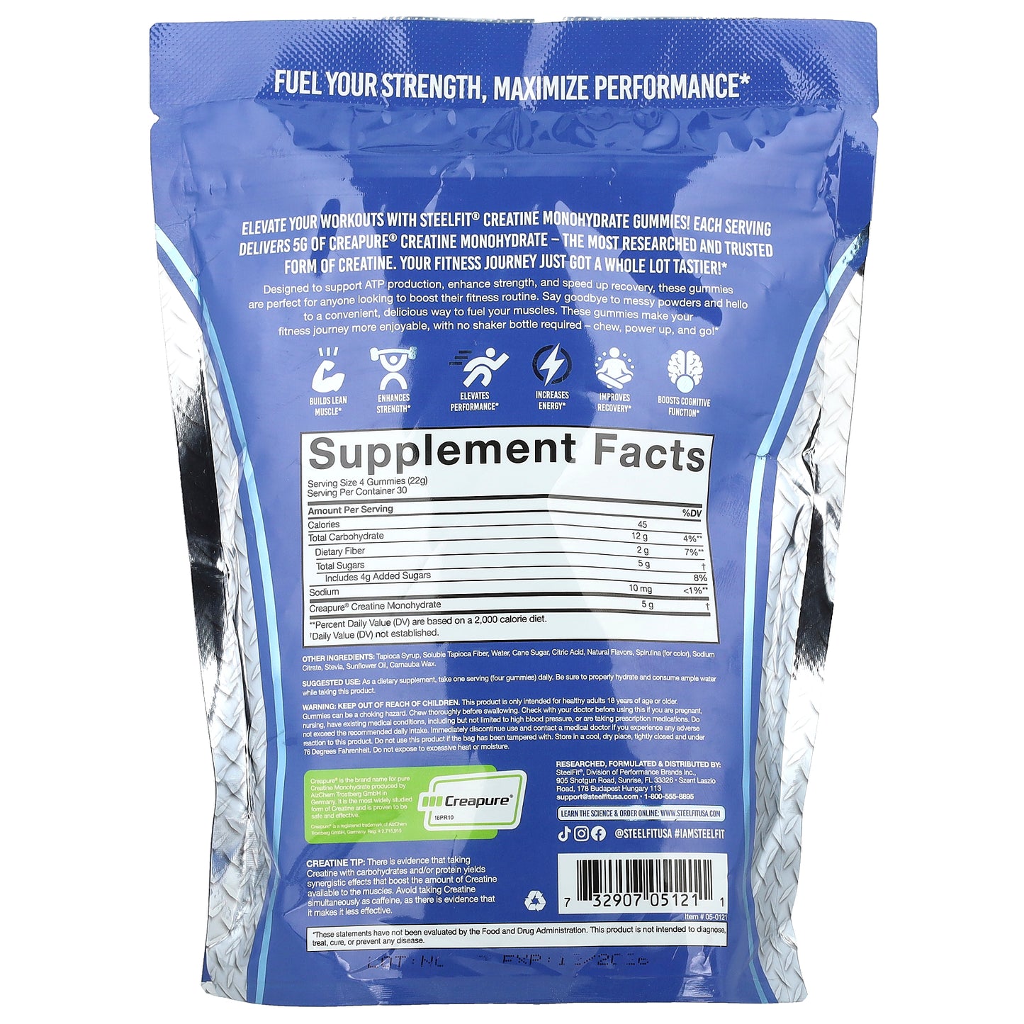 SteelFit, Creatine Monohydrate Gummies, Blue Raspberry, 120 Gummies