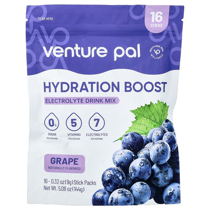Venture Pal, Hydration Boost, Electrolyte Drink Mix, Grape, 16 Stick Packs, 0.32 oz (9 g) Each