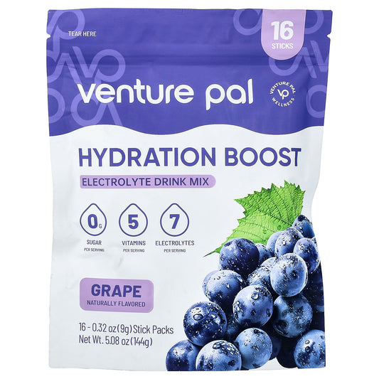 Venture Pal, Hydration Boost, Electrolyte Drink Mix, Grape, 16 Stick Packs, 0.32 oz (9 g) Each