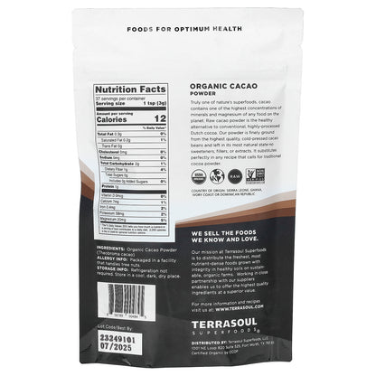 Terrasoul Superfoods, Cacao Powder, Cold-Pressed, 4 oz (113 g)