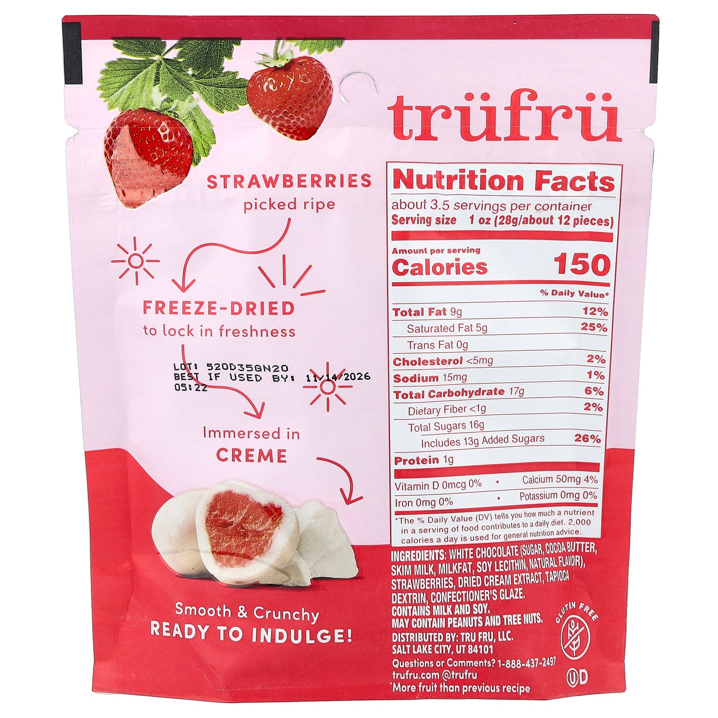 Tru Fru, Freeze-Dried Fresh, Strawberries + Creme, 3.4 oz (96 g)