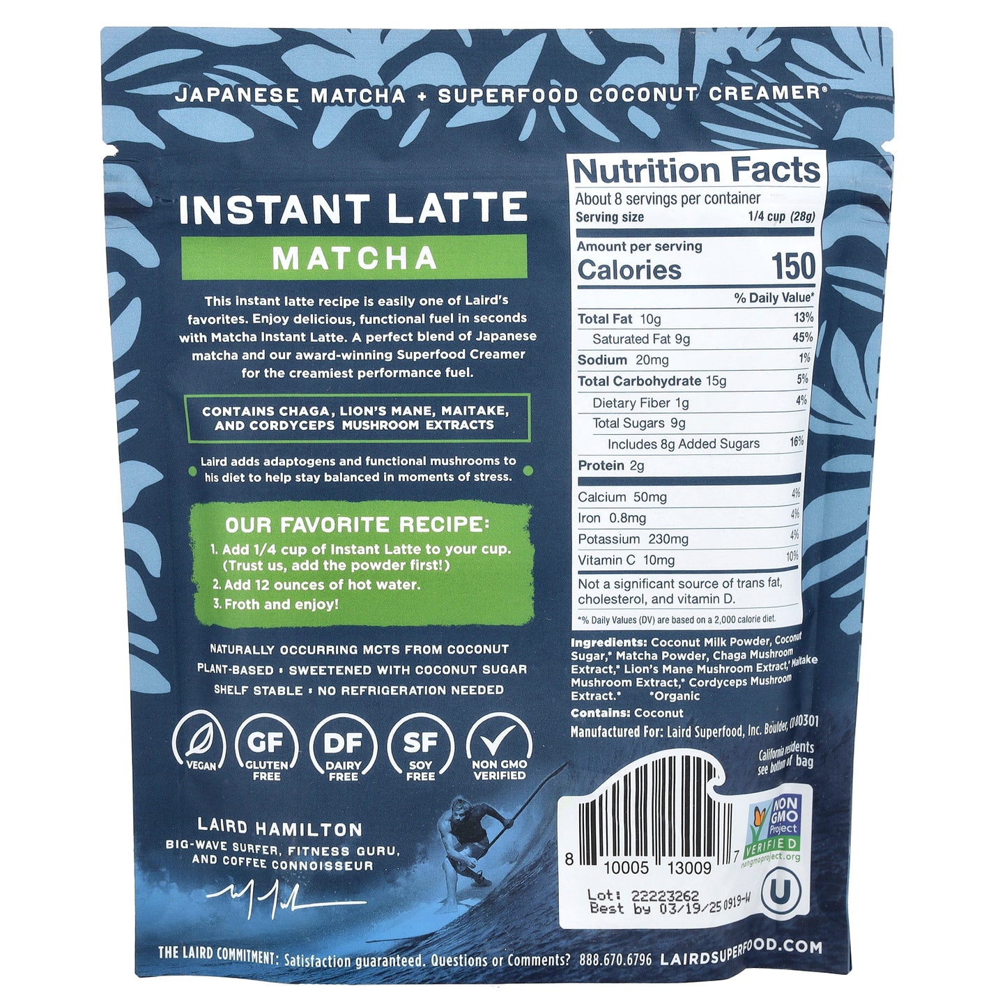 Laird Superfood, Instant Latte, Matcha + Cramer + Adaptogens, Matcha, 8 oz (227 g)