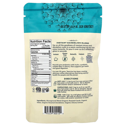 Teeccino, Instant Herbal Coffee, Dandelion Blend, Caffeine Free, 3.53 oz (100 g)