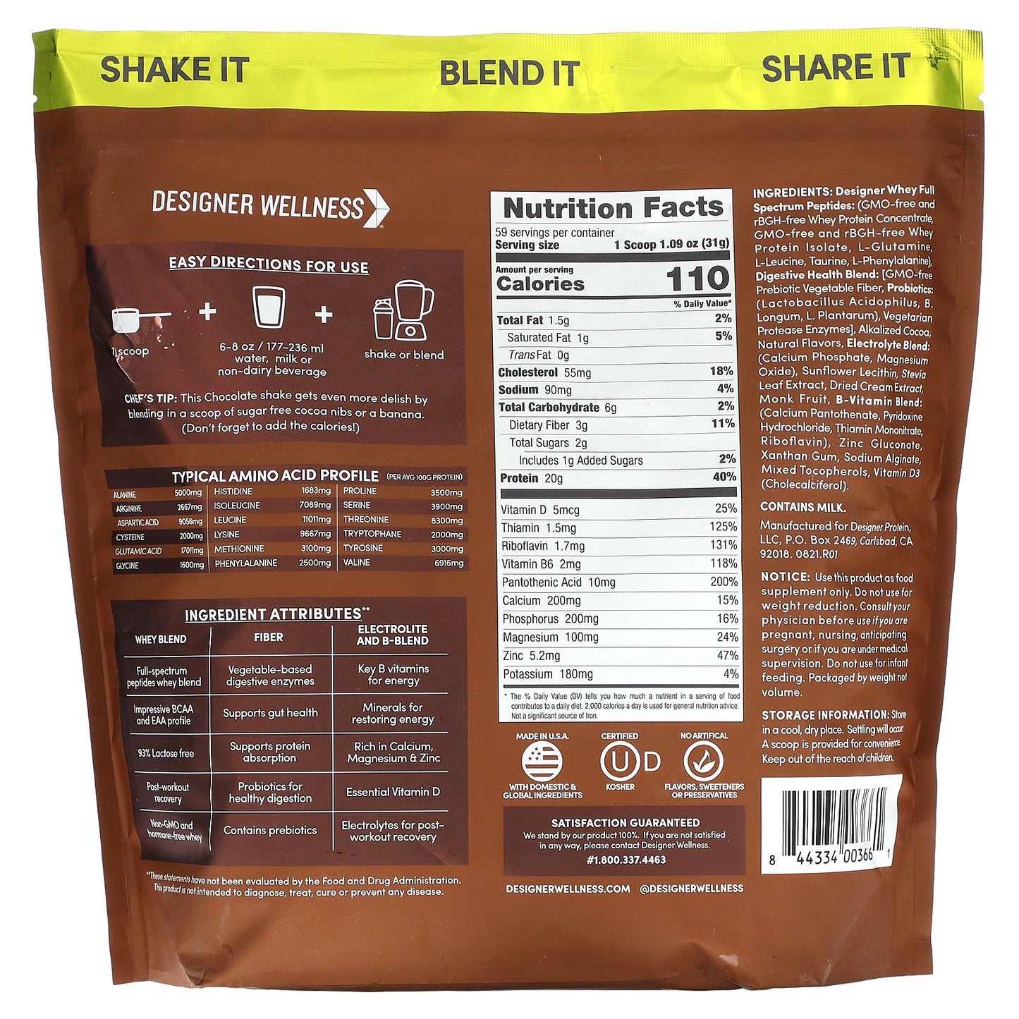 Designer Wellness, Designer Whey, Natural 100% Whey Protein Powder, Gourmet Chocolate, 4 lb (1.82 kg)