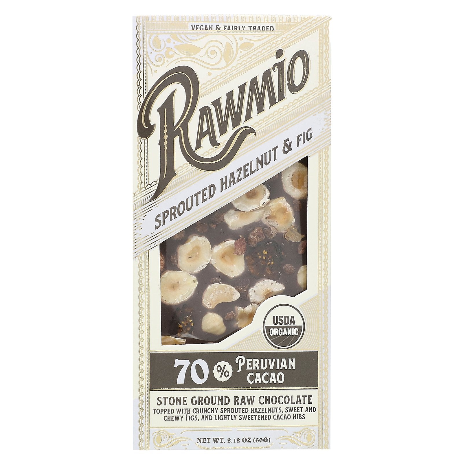 Rawmio, Sprouted Hazelnut & Fig Bark, 70% Peruvian Cacao, 2.12 oz (60 g)