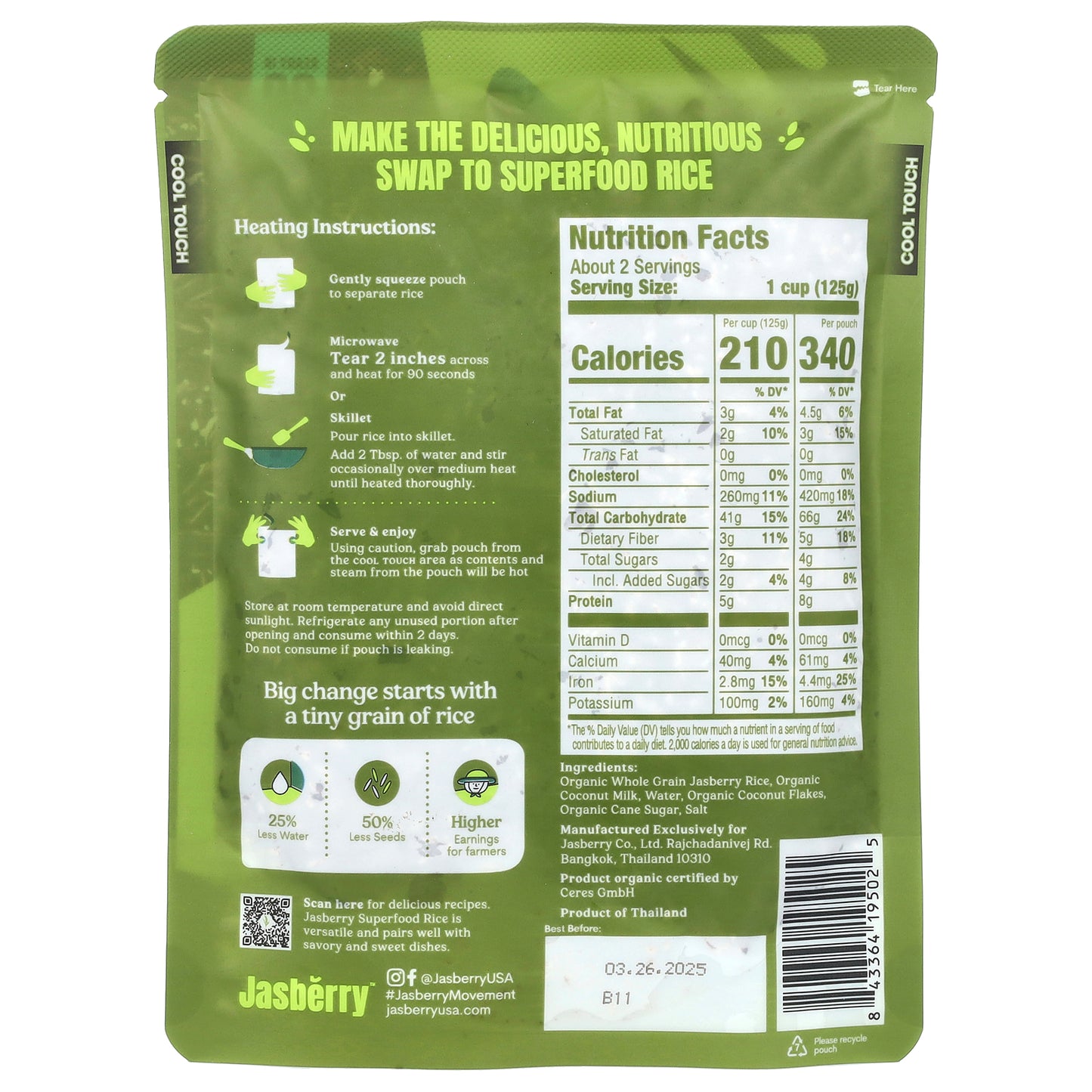 Jasberry, Organic Superfood Rice, Coconut with Real Coconut Flakes, 7.05 oz (200 g)