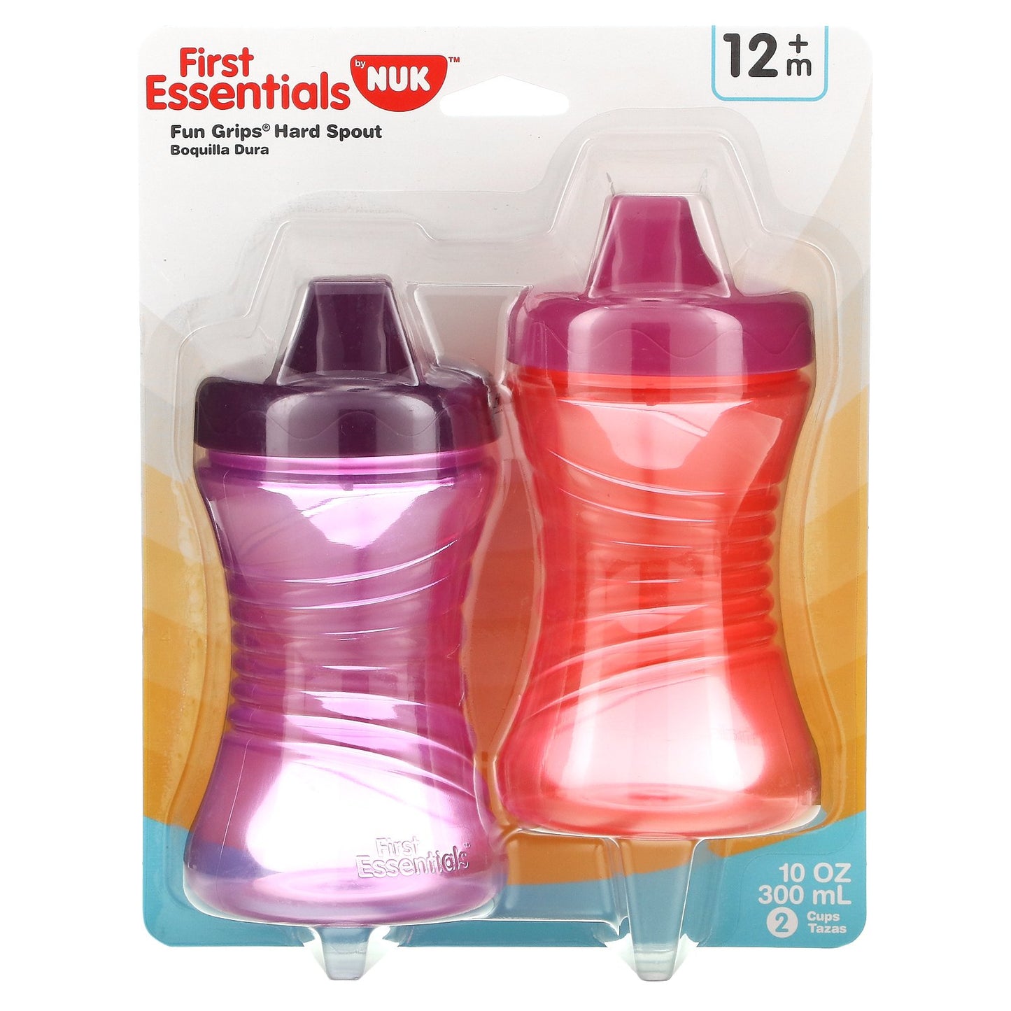 NUK, First Essentials, Fun Grips Hard Spout, 12+ Months, Pink/Purple, 2 Pack, 10 oz (300 ml)