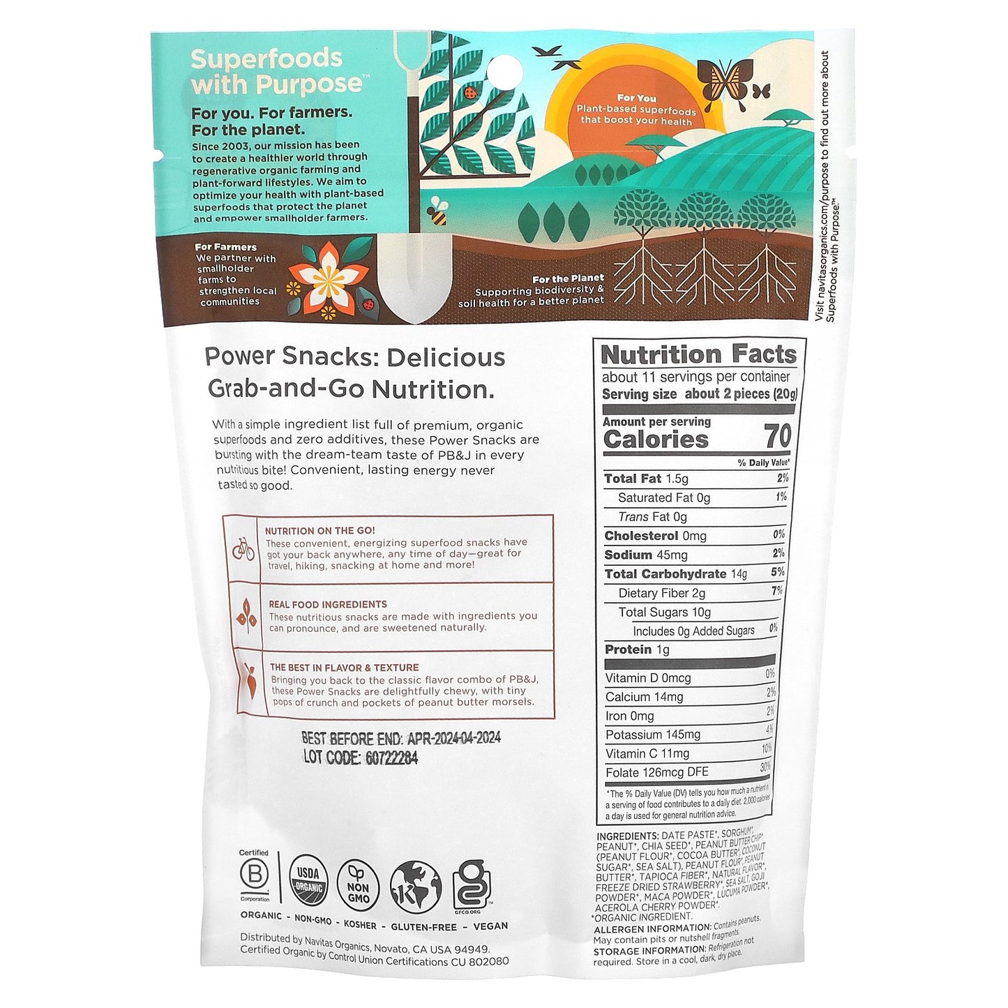 Navitas Organics, Organic Power Snacks, Superfood PB&J, 8 oz (227 g)