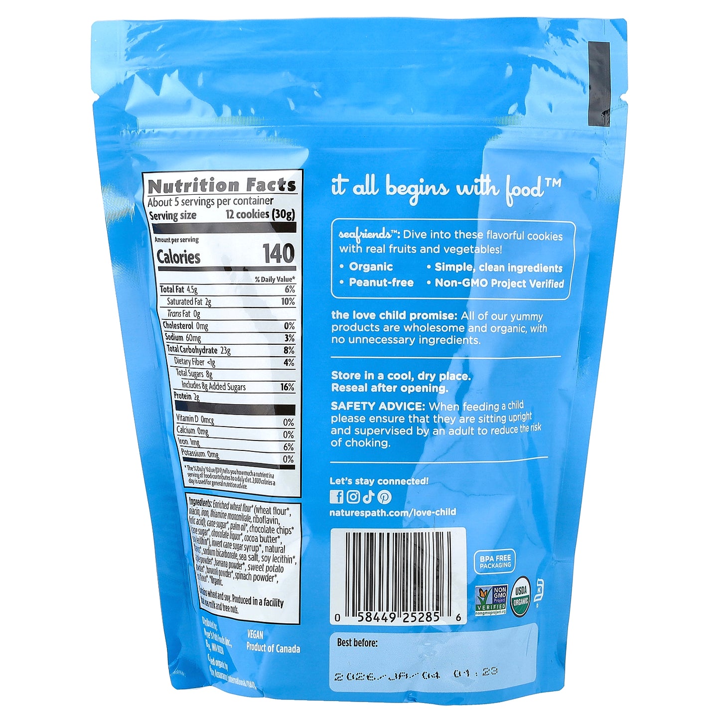 Love Child Organics, Nature's Path, Sea Friends™, Chocolate Chip Cookies, 4.9 oz (140 g)