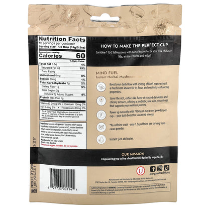 Organic Traditions, Instant Herbal Mushroom Beverage, Mind Fuel, Caffeine Free, 5 oz (140 g)