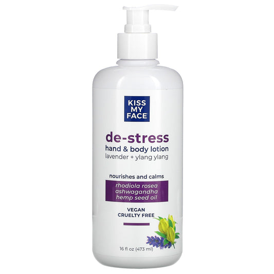 Kiss My Face, De-Stress, Hand & Body Lotion, Lavender + Ylang Ylang, 16 fl oz (473 ml)