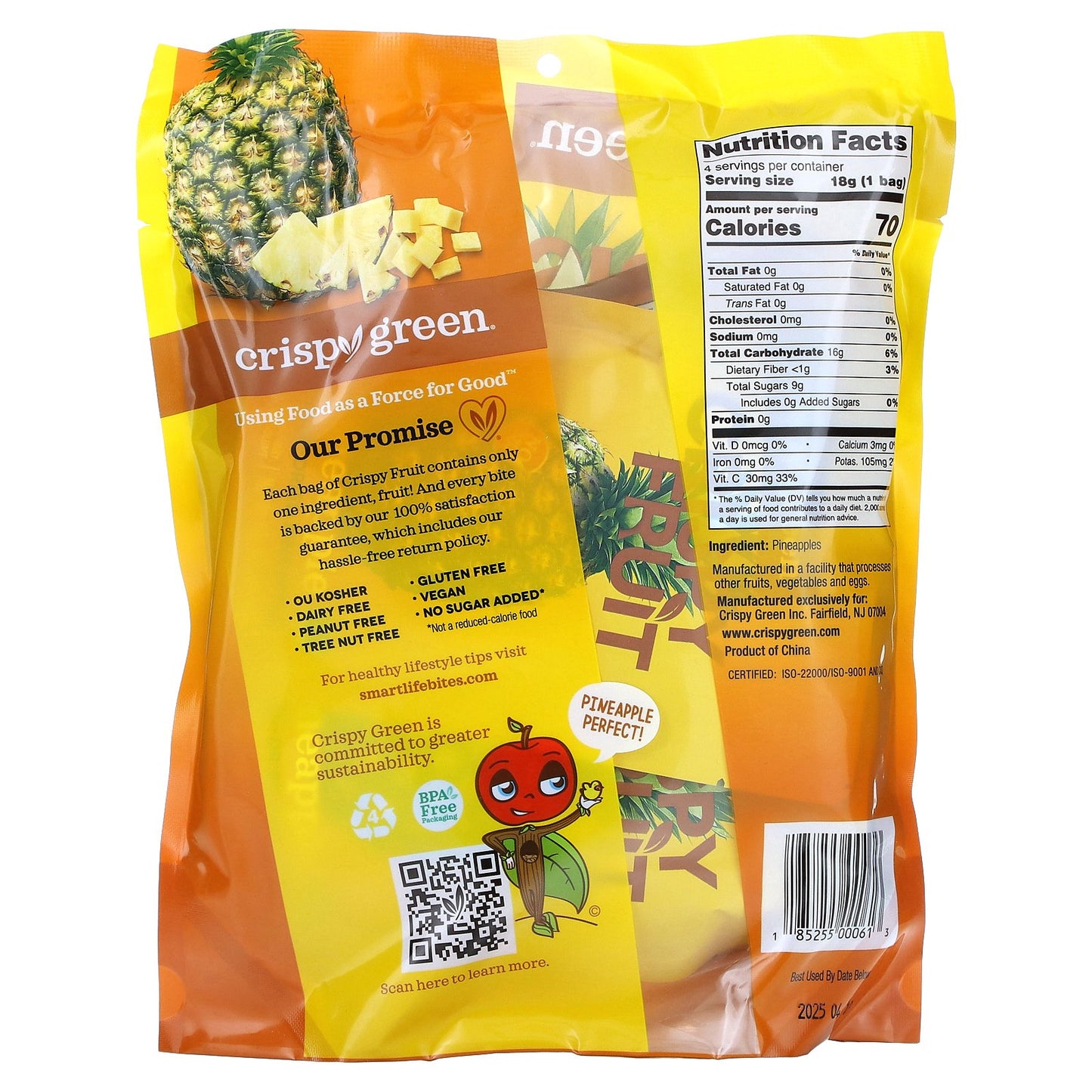 Crispy Green, Crispy Fruit, All Pineapple, 4 Pack, 0.63 oz (18 g) Each