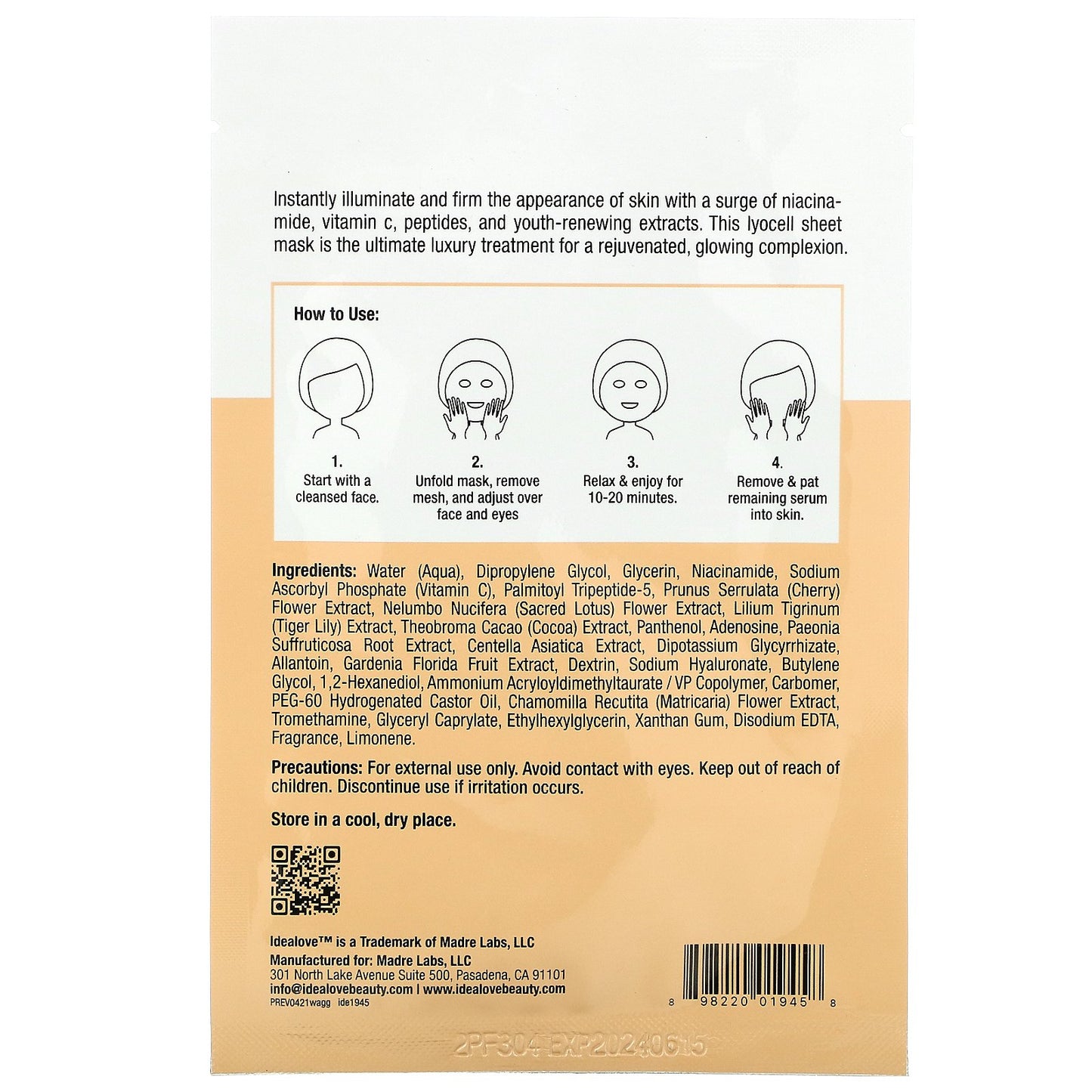 Idealove, What a Glow-Getter, 1 Beauty Sheet Mask, 0.85 fl oz (25 ml)