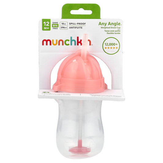 Munchkin, Any Angle™, Weighted Straw Cup, 12 Months+, Pink, 10 oz (296 ml)