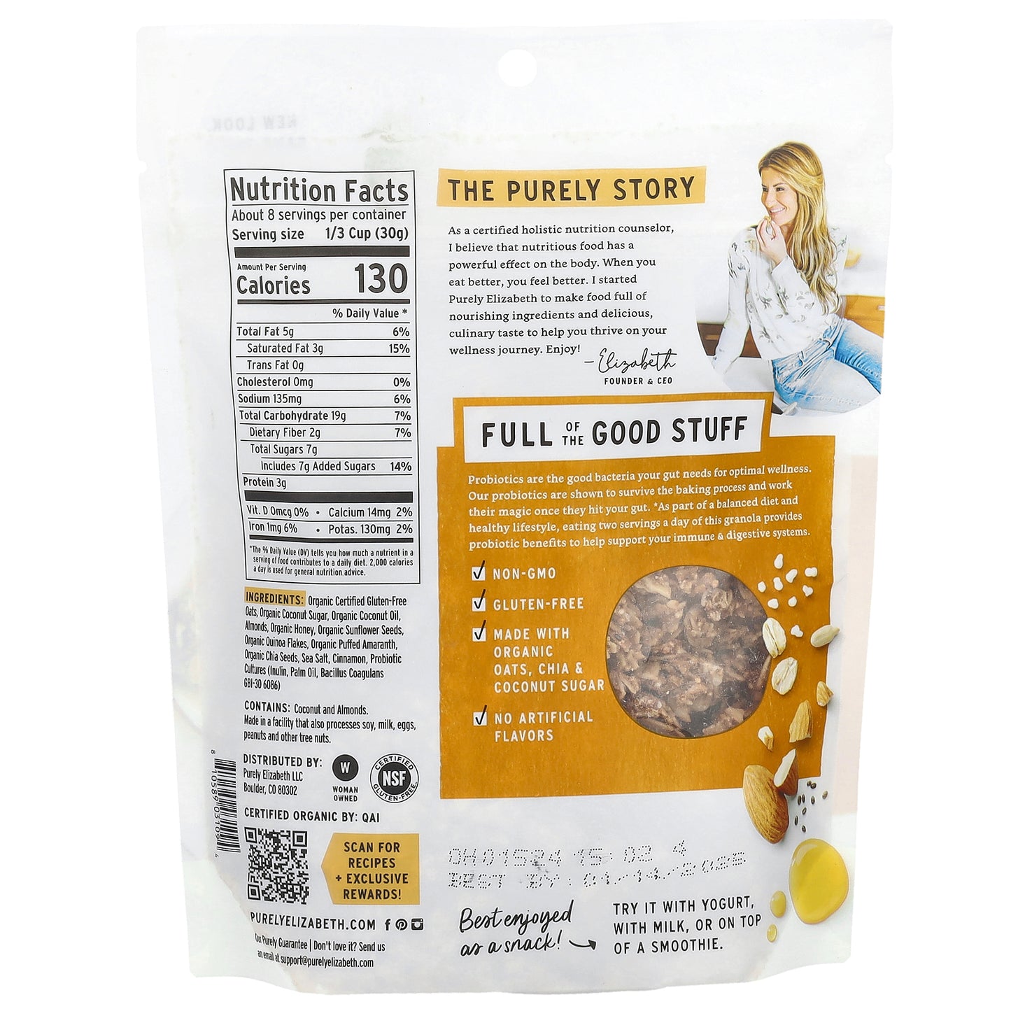 Purely Elizabeth, Ancient Grain Granola With Probiotics, Honey Almond, 8 oz (227 g)