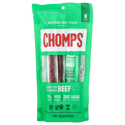 Chomps, Jalapeno Beef Stick, Medium, 8 Sticks, 1.15 oz (32 g) Each