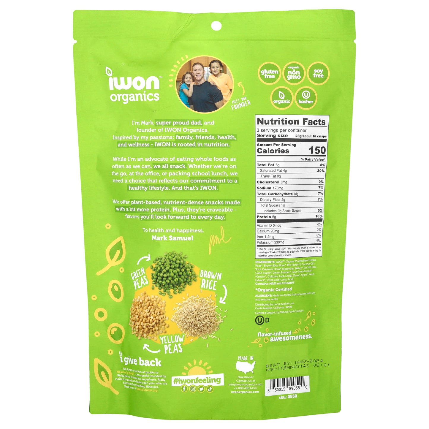 IWON Organics, Protein Crisps, Sour Cream & Onion, 3 oz (85 g)