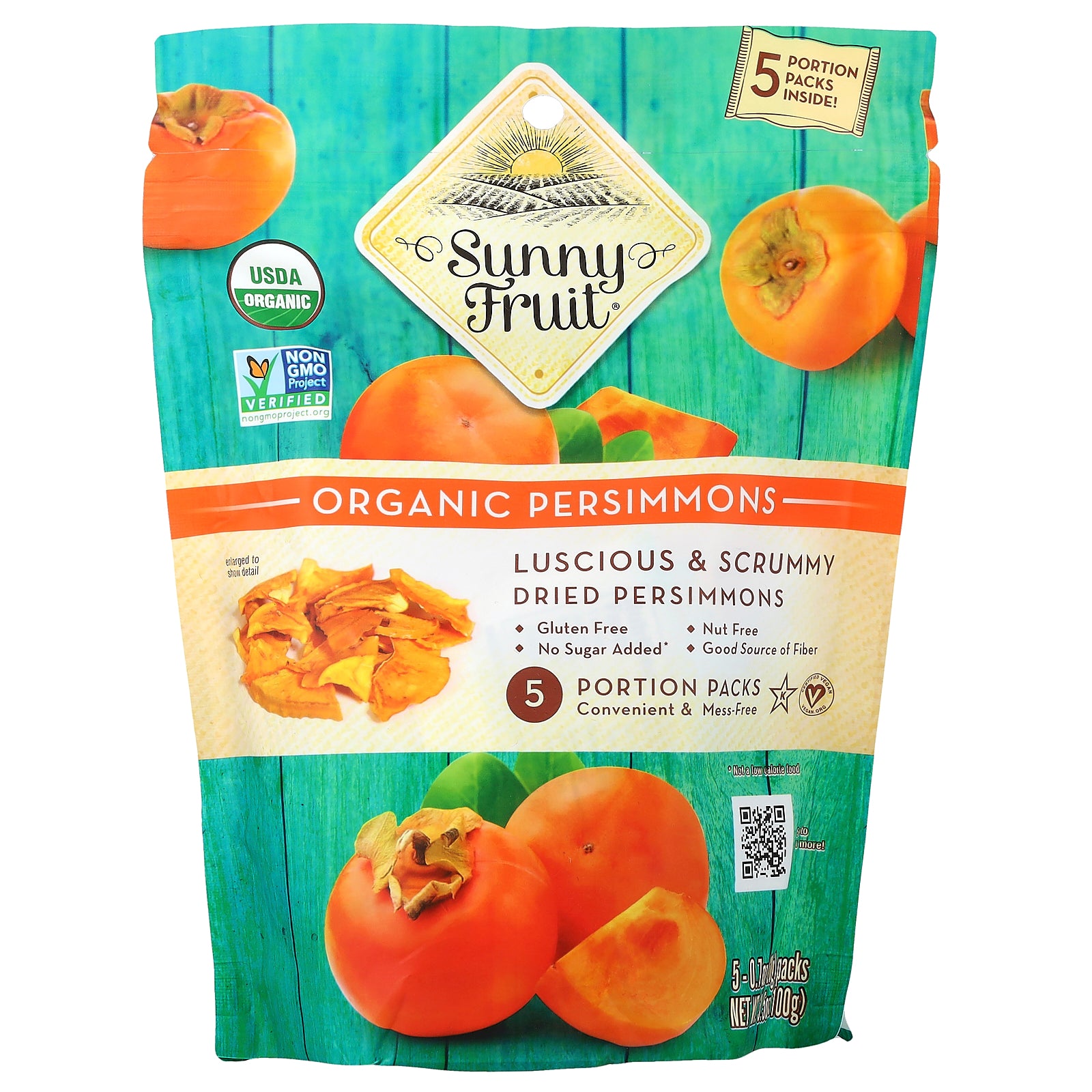 Sunny Fruit, Organic Dried Persimmons, 5 Portion Packs, 0.7 oz (20 g) Each
