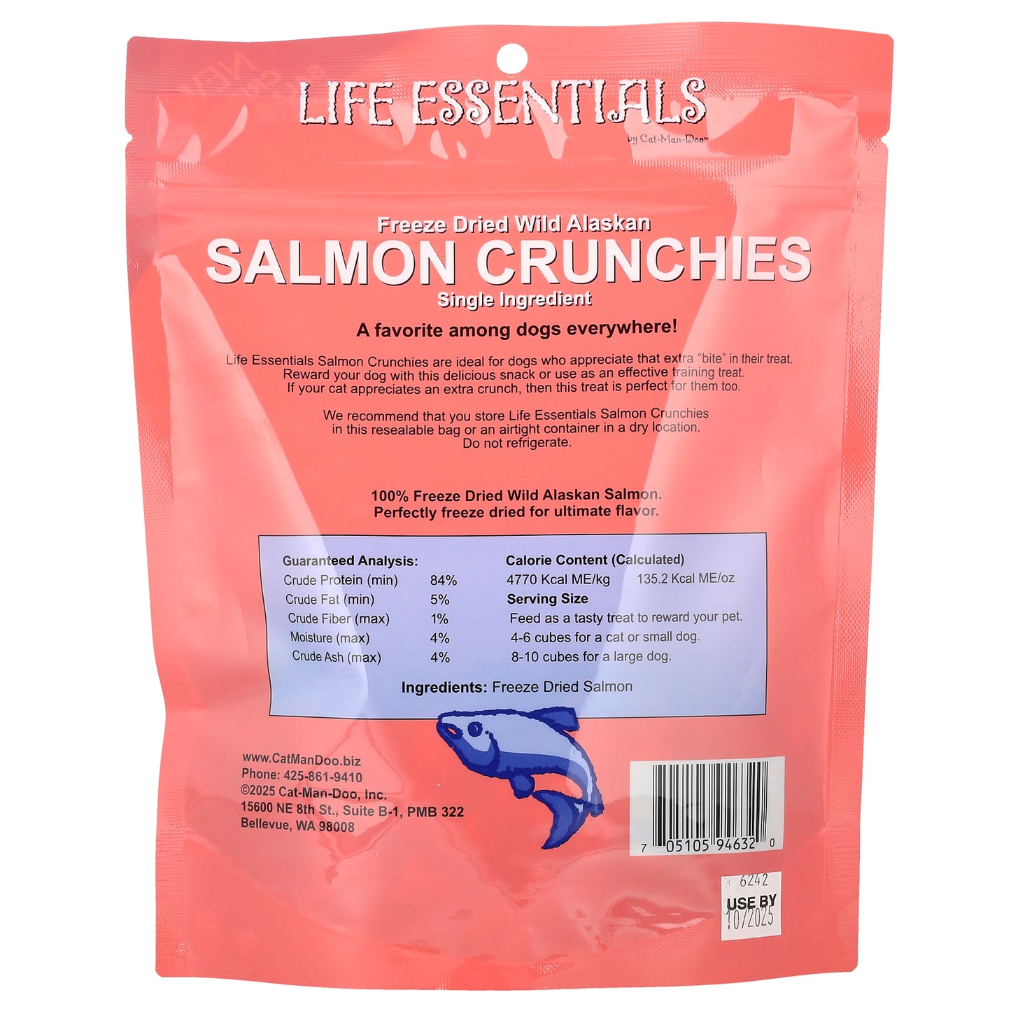 Cat-Man-Doo, Life Essentials, Freeze Dried Wild Alaskan Salmon Crunchies, For Dogs, 5 oz (142 g)