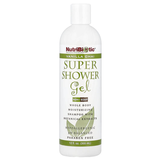 NutriBiotic, Super Shower Gel, Non-Soap, Vanilla Chai, 12 fl oz (355 ml)
