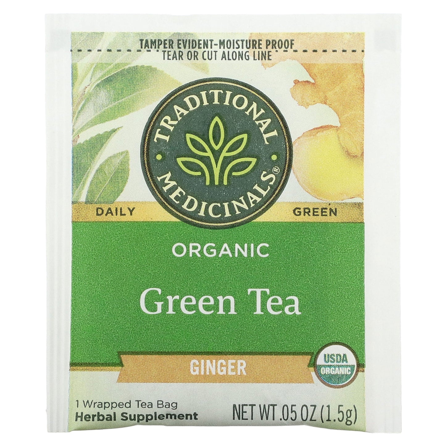 Traditional Medicinals, Organic Green Tea, Ginger, 16 Wrapped Tea Bags, 0.85 oz (24 g)