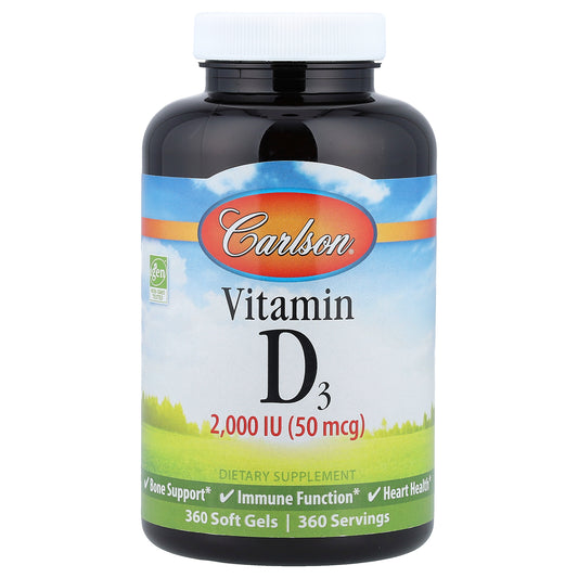 Carlson, Vitamin D3, 50 mcg (2,000 IU), 360 Soft Gels