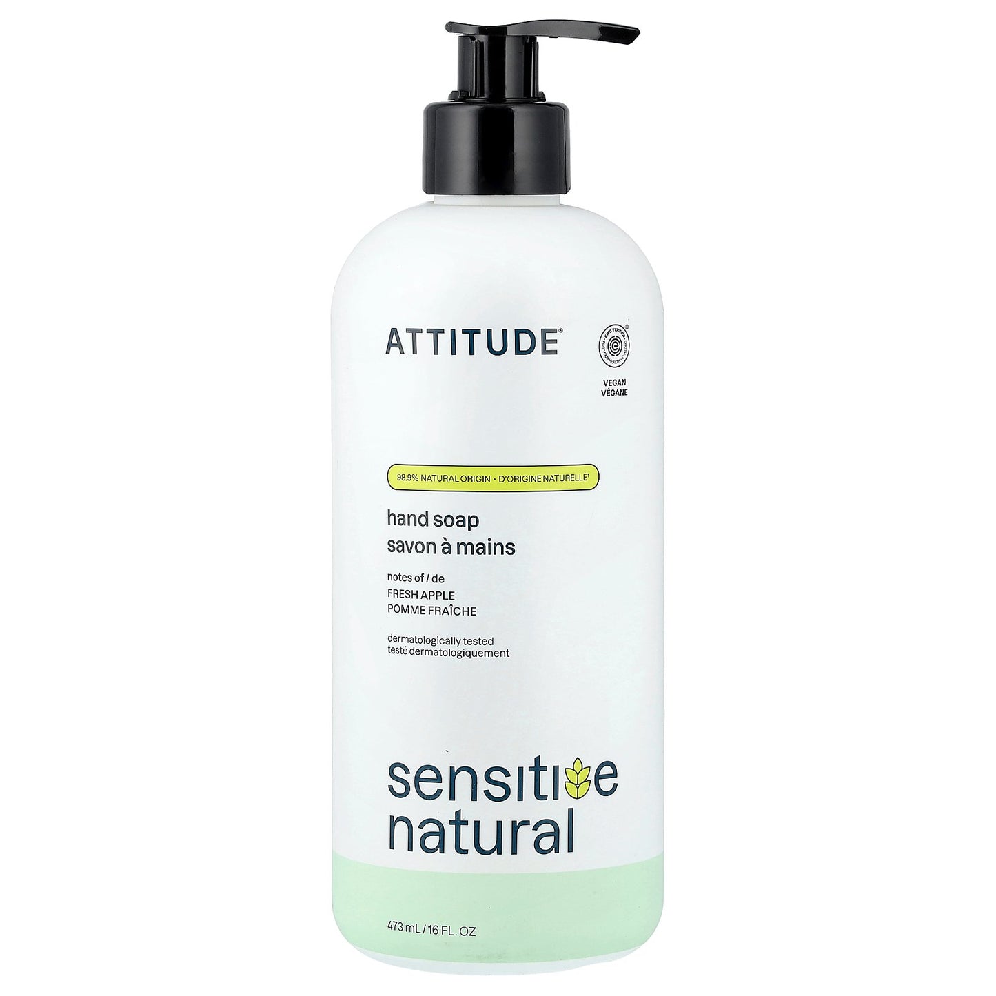 ATTITUDE, Sensitive Natural, Hand Soap, Fresh Apple, 16 fl oz (473 ml)