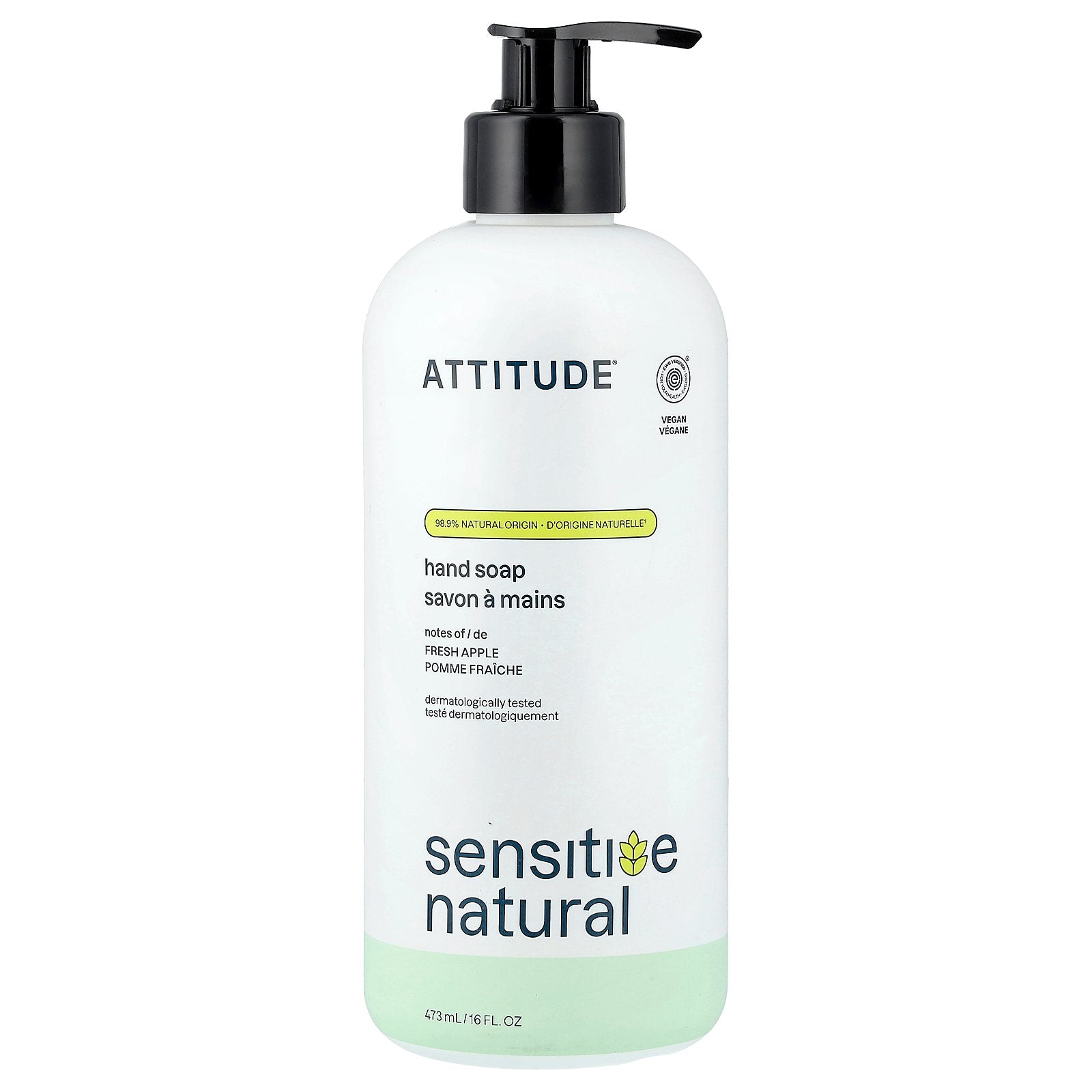 ATTITUDE, Sensitive Natural, Hand Soap, Fresh Apple, 16 fl oz (473 ml)