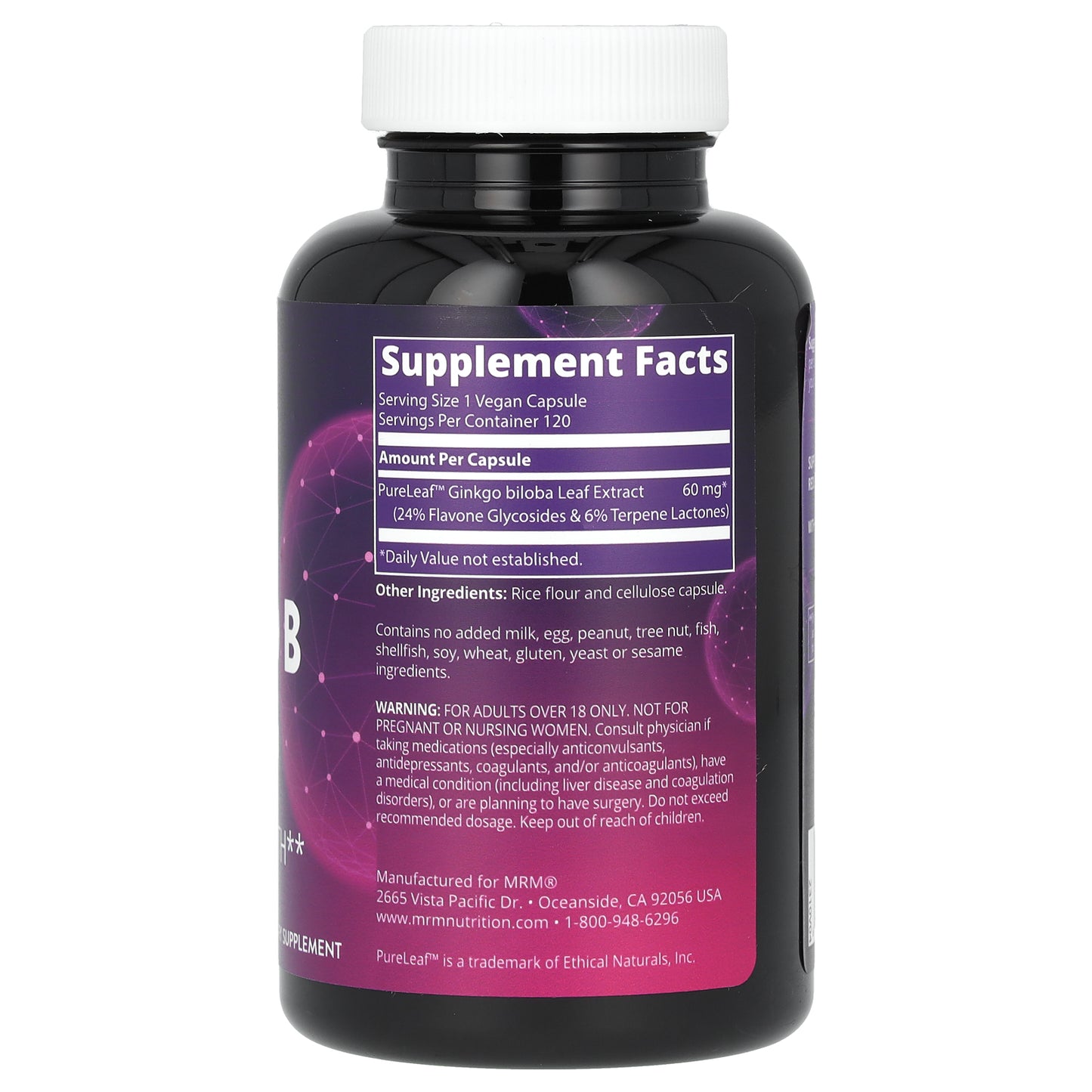 MRM Nutrition, Ginkgo B, 60 mg, 120 Vegan Capsules