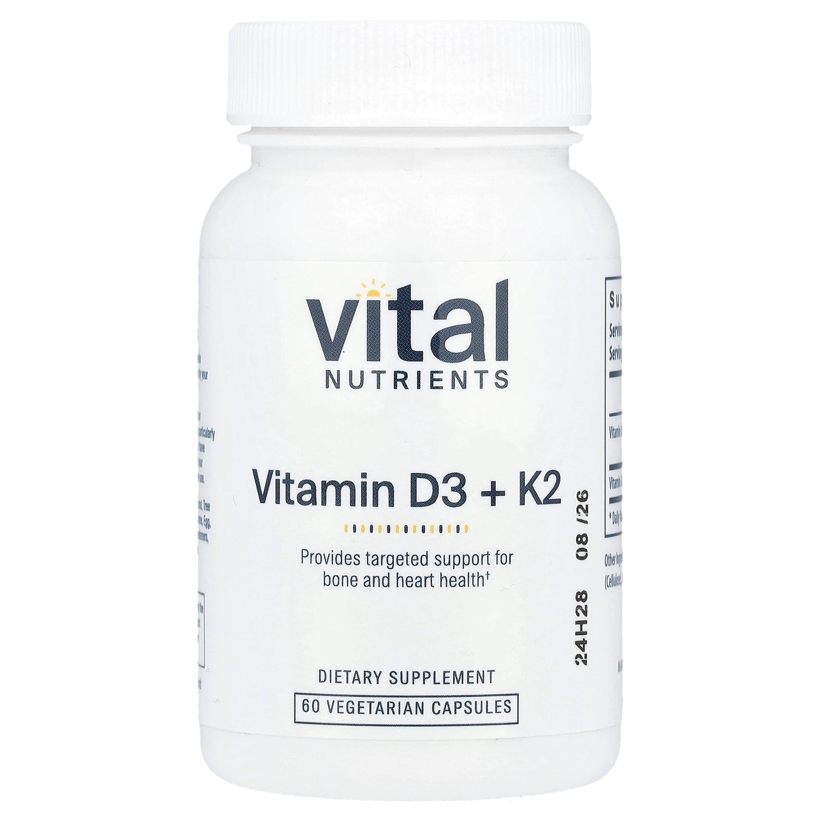 Vital Nutrients, Vitamin D3 + K2, 60 Vegetarian Capsules