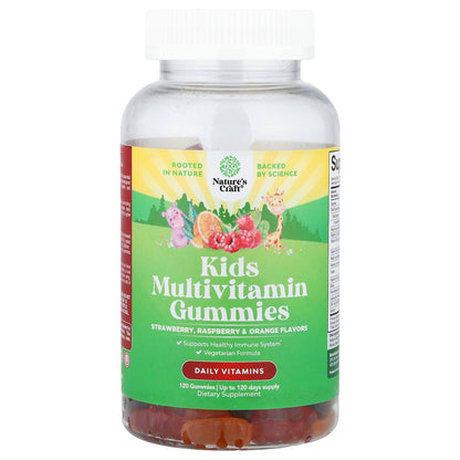 Nature's Craft, Kids Multivitamin Gummies, Strawberry, Raspberry & Orange, 120 Gummies