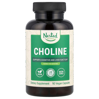 Nested Naturals, Choline, 500 mg , 90 Vegan Capsules (250 mg per Capsule)