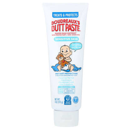 Boudreaux's Butt Paste, Diaper Rash Ointment, Sensitive Skin, Fragrance Free, 4 oz (113 g)
