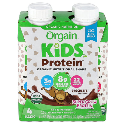 Orgain, Kids Protein™, Organic Nutritional Shake, Chocolate, 4 Pack, 8.25 fl oz (244 ml) Each