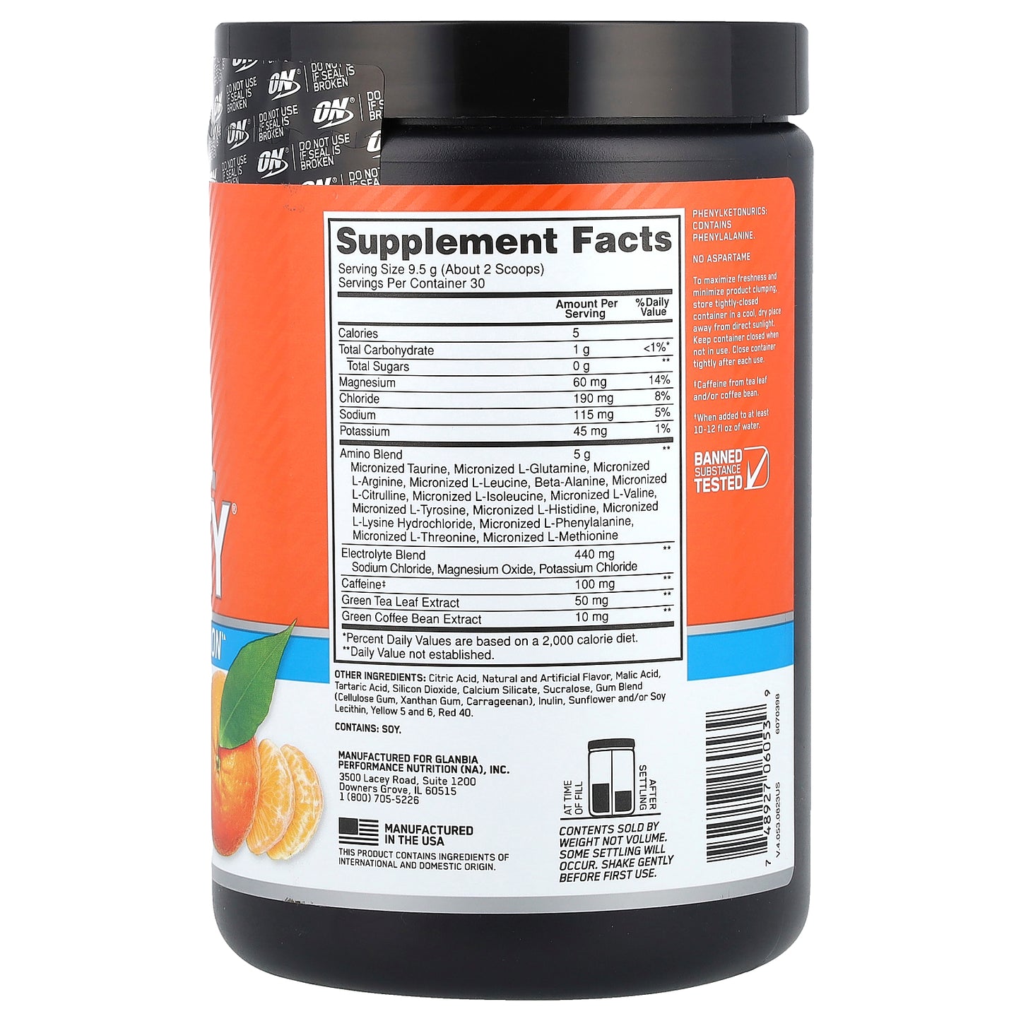 Optimum Nutrition, ESSENTIAL AMIN.O. ENERGY + ELECTROLYTES, Tangerine Wave, 10.05 oz (285 g)