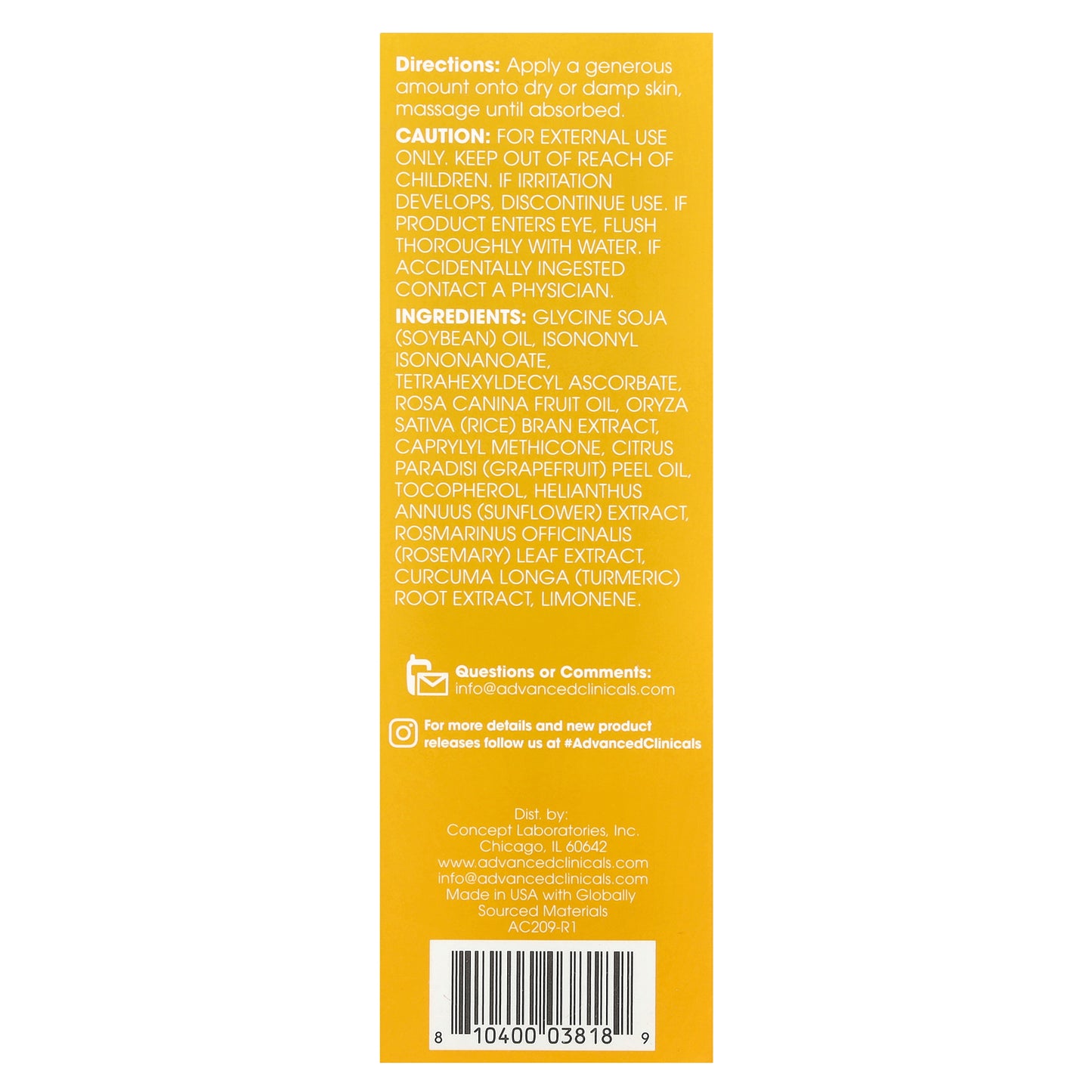 Advanced Clinicals, Vitamin C, Brightening Body Oil, 3.8 fl oz (112 ml)