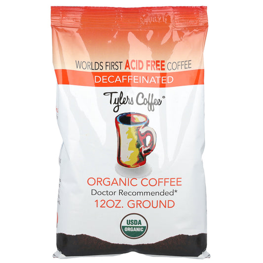 Tylers Coffees, Organic Coffee, Ground, Decaffeinated, 12 oz