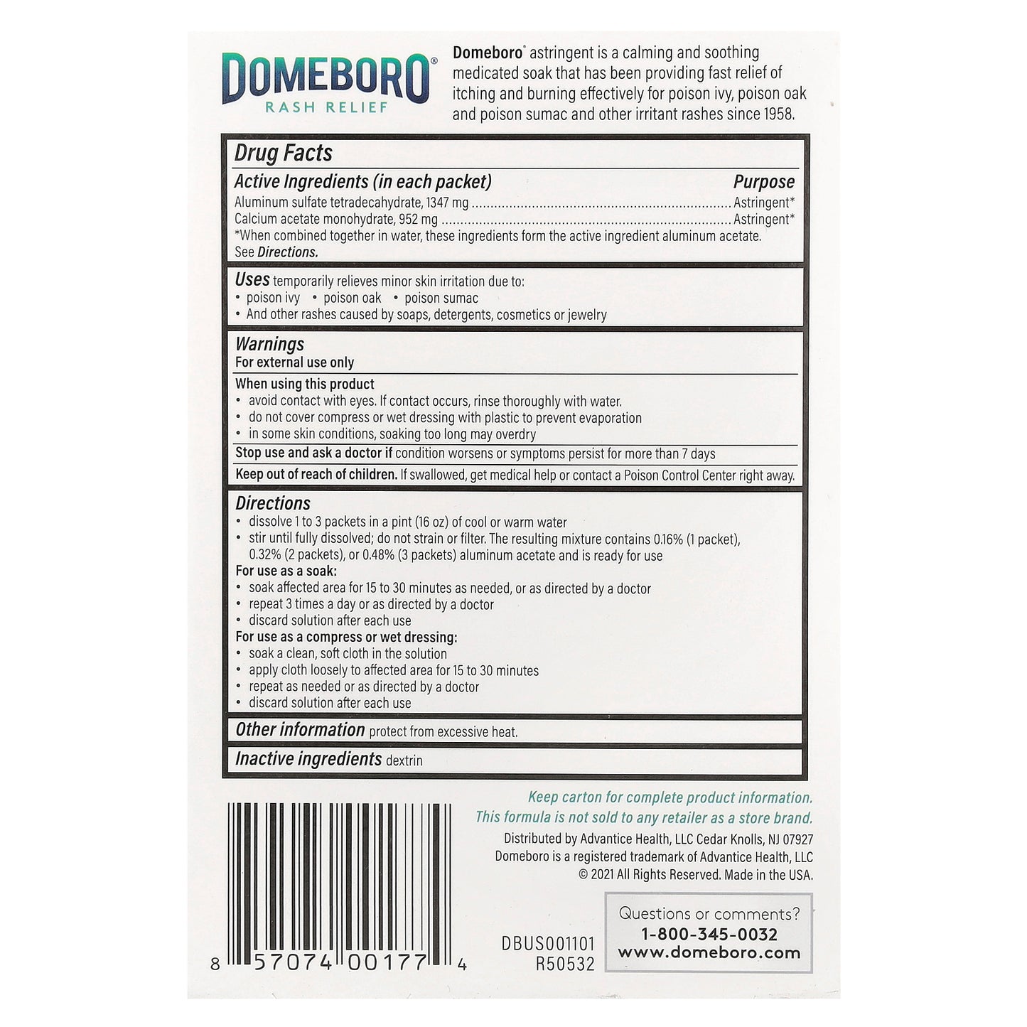 Domeboro, Medicated Soak, Rash Relief, 12 Powder Packets, 0.1 oz (2.7 g) Each