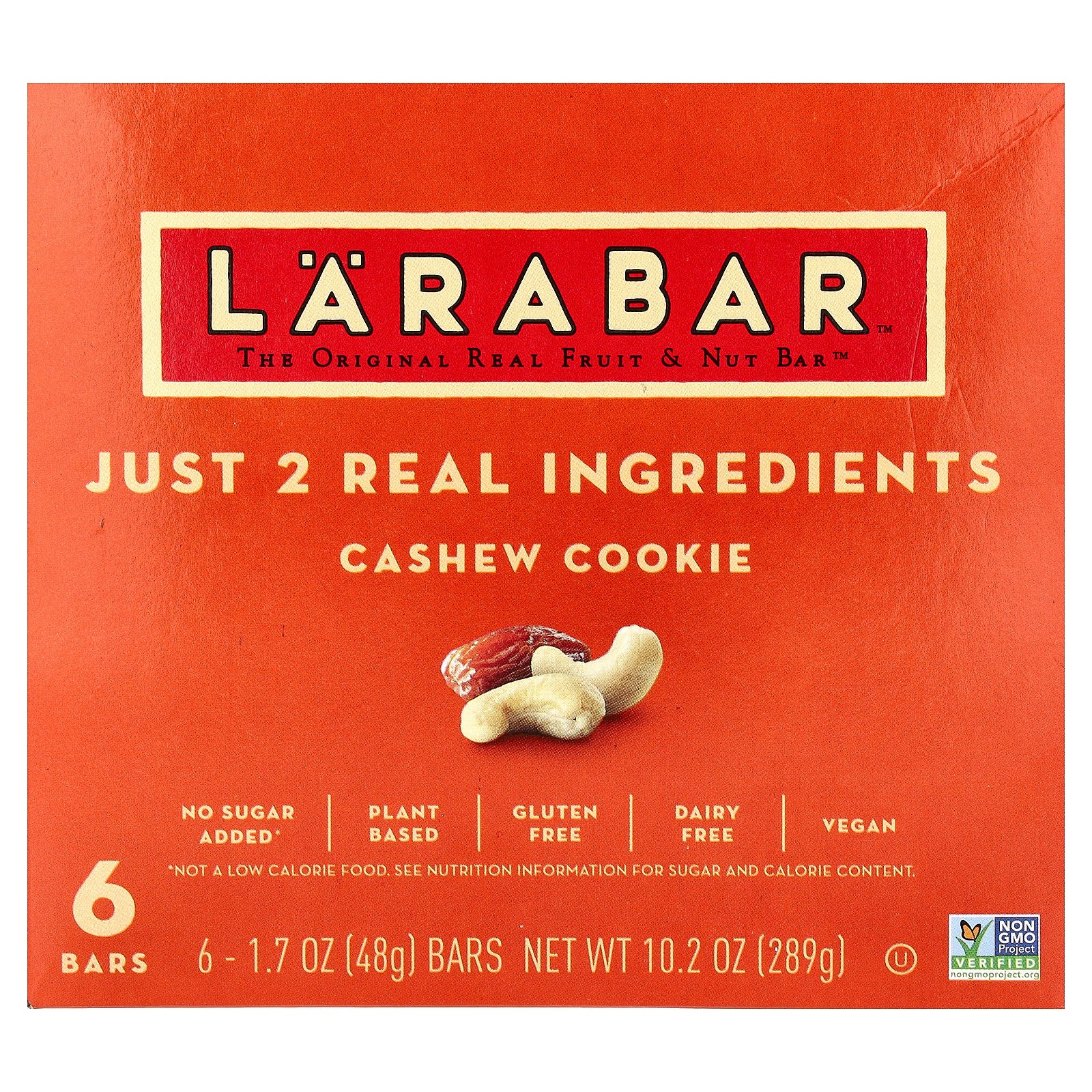 Larabar, Real Fruit & Nut Bar, Cashew Cookie, 6 Bars, 1.7 oz (48 g) Each
