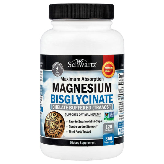 BioSchwartz, Magnesium Bisglycinate, Maximum Absorption, 360 Veggie Caps (24 mg per Cap)