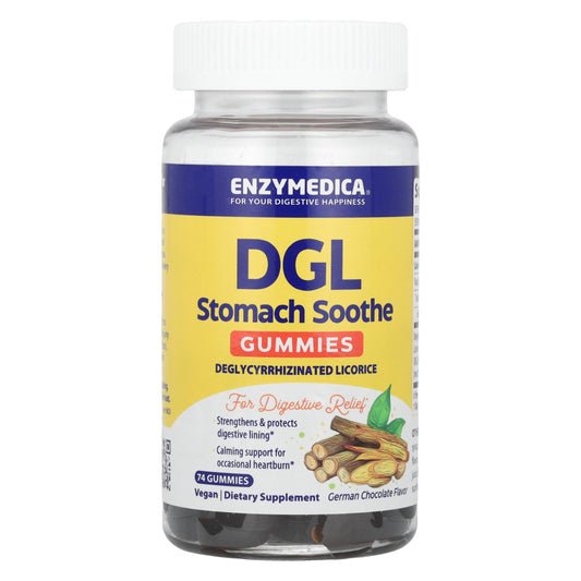 Enzymedica, DGL Stomach Soothe Gummies, German Chocolate, 74 Gummies (200 mg per Gummy)