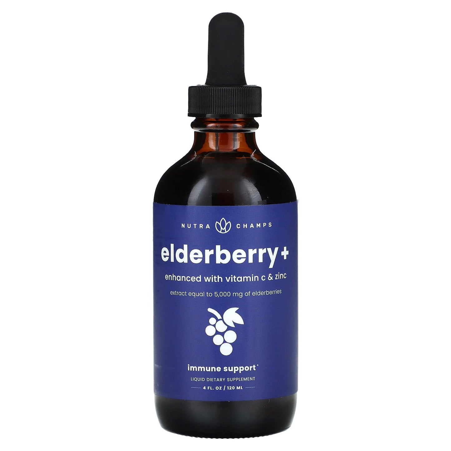 NutraChamps, Elderberry+, Enhanced with Vitamin C & Zinc, Natural Berry, 4 fl oz (120 ml)