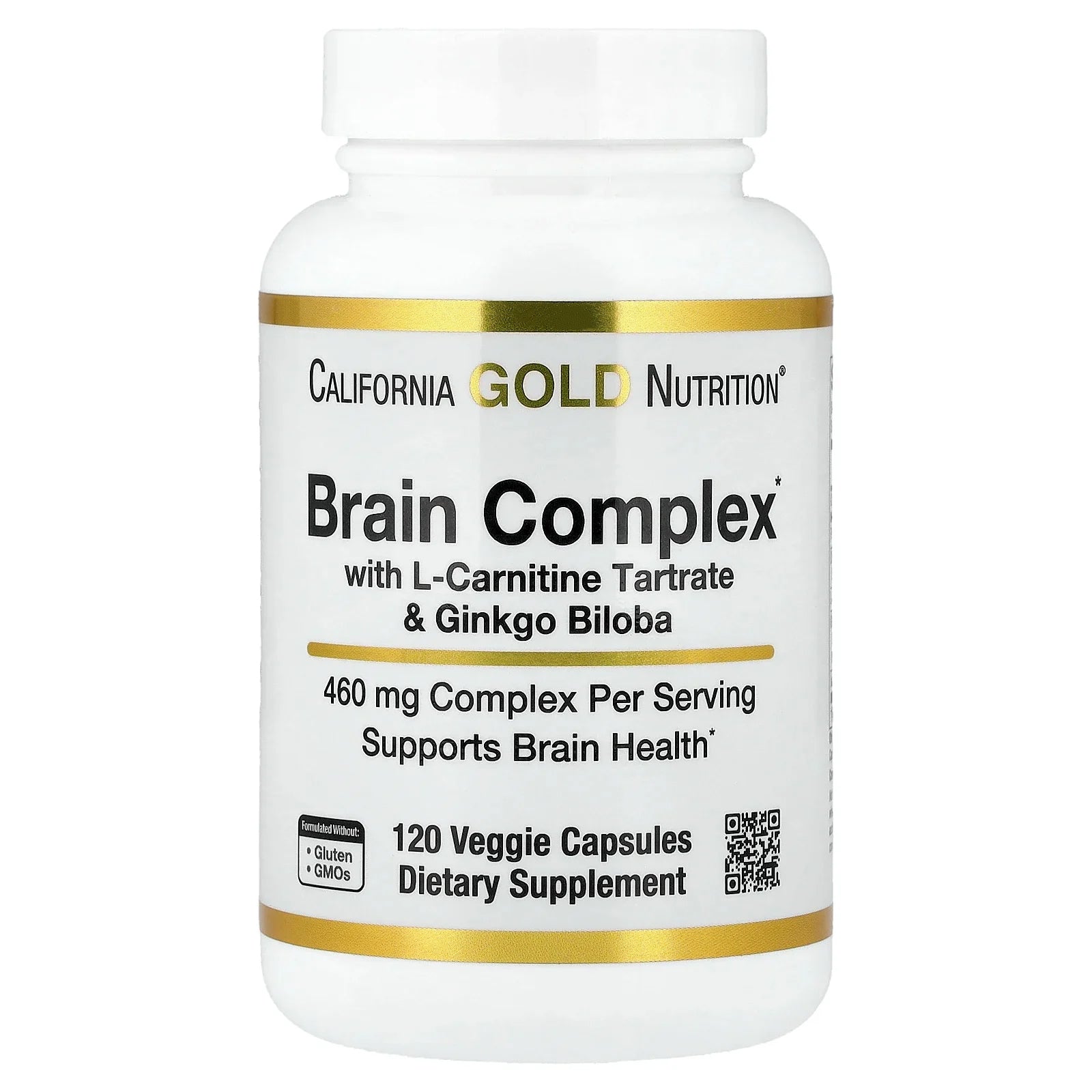 California Gold Nutrition, Brain Complex with L-Carnitine, Ginkgo Biloba, Phosphatidylserine, and Choline, 120 Veggie Capsules