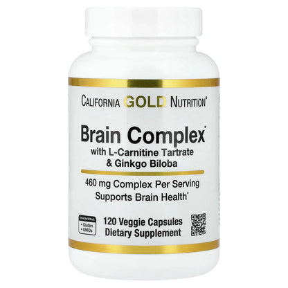 California Gold Nutrition, Brain Complex with L-Carnitine, Ginkgo Biloba, Phosphatidylserine, and Choline, 120 Veggie Capsules